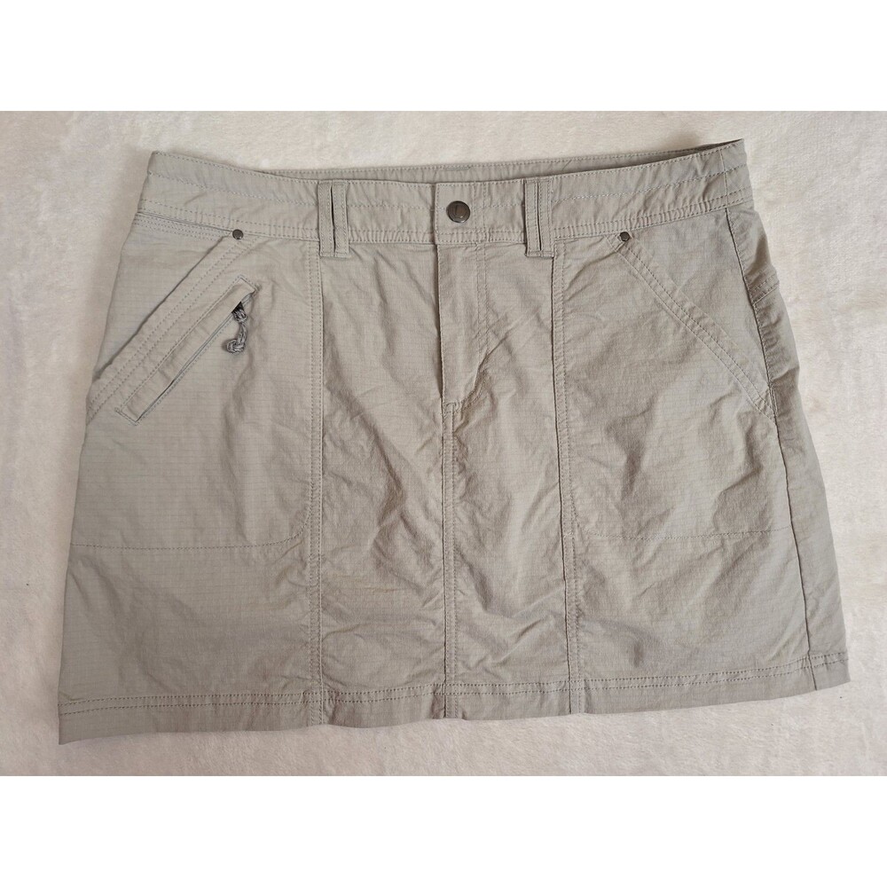 Title Nine Skort Womens 12 Beige Stretch Drawstring Zip Pocket Athletic Hiking